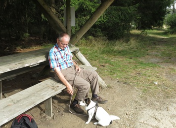 Fluffy macht mit Herrchen eine Pause